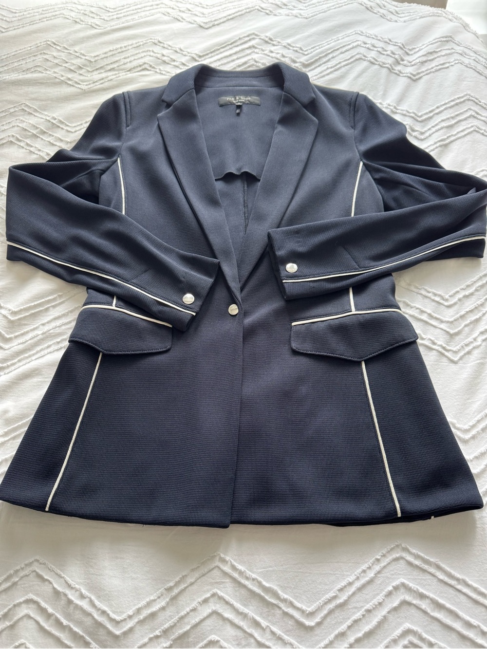 Rag & Bone Structured Navy Blazer with Contrast Piping - NEW - Size 4